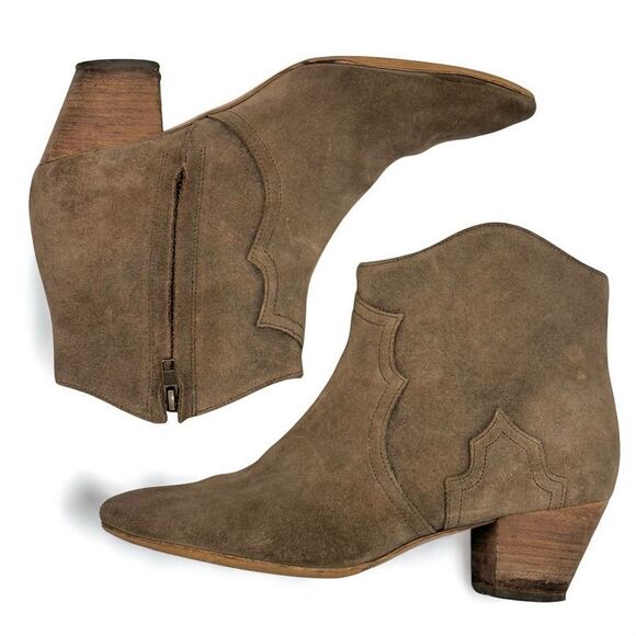 Isabel Marant Dicker Suede Ankle Boots Distressed 40/9 Western Rodeo Cowgirl - Picture 3 of 13